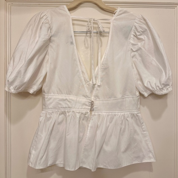 Topshop peplum poplin puff sleeve blouse in White Size 4 - Picture 4 of 5